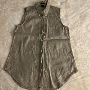 Theory linen oatmeal color sleeveless button down shirt